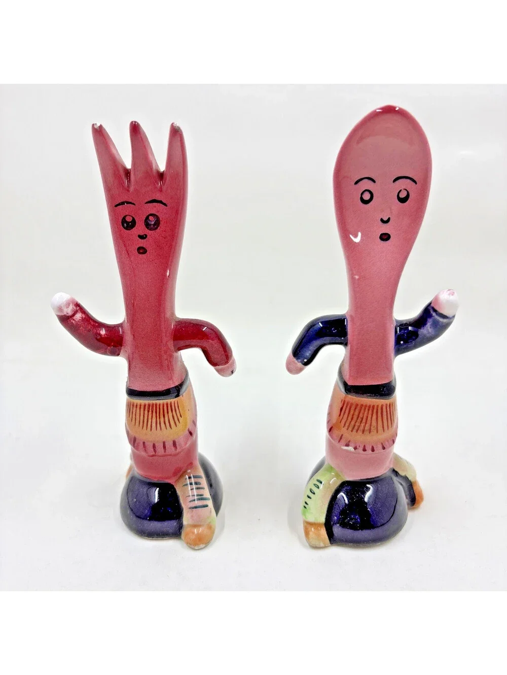 Vintage Anthropomorphic Fork and Spoon Salt & Pepper Shakers Japan